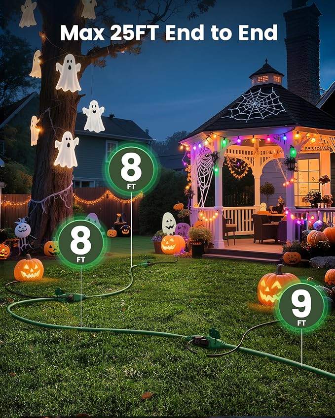SURAIELEC 25 FT Outdoor Extension Cord with Multiple Outlets, 3 Outlet Multi Plug Power Cord, 16/3 Gauge SJTW, Weatherproof for Landscape, Christmas Tree Lights, Halloween, Holiday Decorations, Green