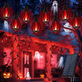 iBaycon Solar Halloween Lights, 42Ft 15 LED Bulbs Flickering Flame String Light, Outdoor Waterproof Solar Flame Lights for Garden Yard Patio Halloween Decorations (Red)