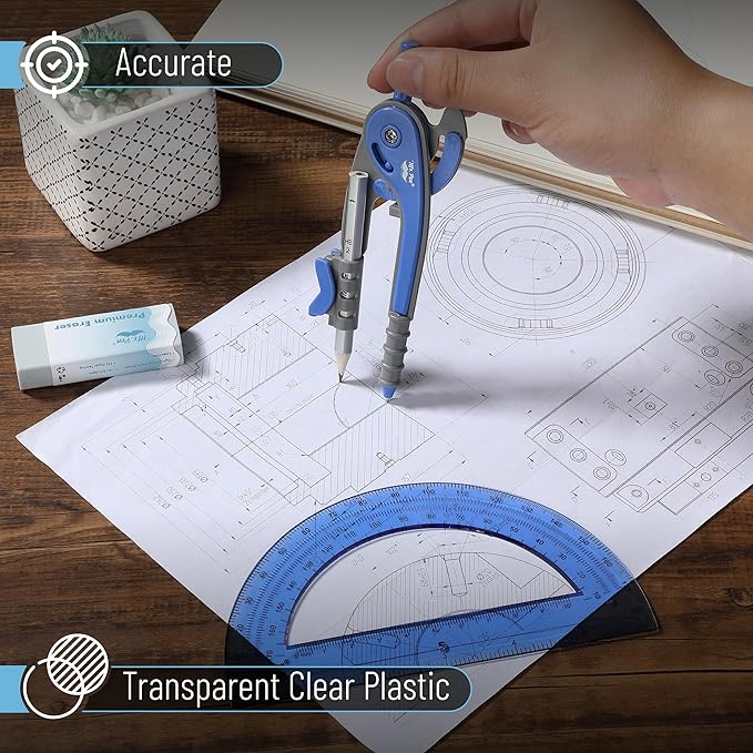 Mr. Pen- Geometry Compass and Protractor Set, 6 Inch Compass, 6 Inch Protractor, Drawing Tool for School, Clear Plastic, Easy Grip, Precision Design for Math, Art, Drafting, Architecture