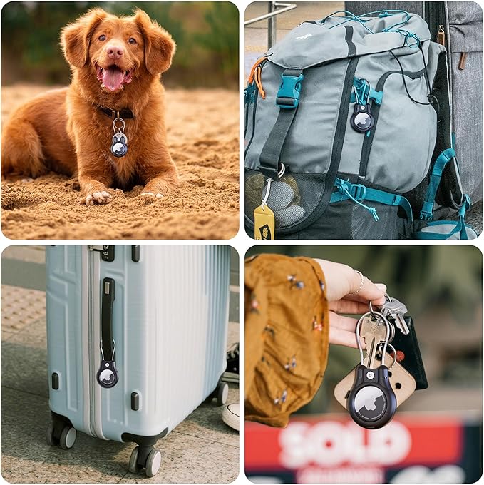 IPX8 Waterproof for AirTag Holder - 4 Pack Lock Case with Keychain for Apple AirTag 1st & 2nd Generation, Air Tag Keyring with Wire Cable, Secure AirTag Cover for Keys, Kids, Luggage, Bags, Pet Collar