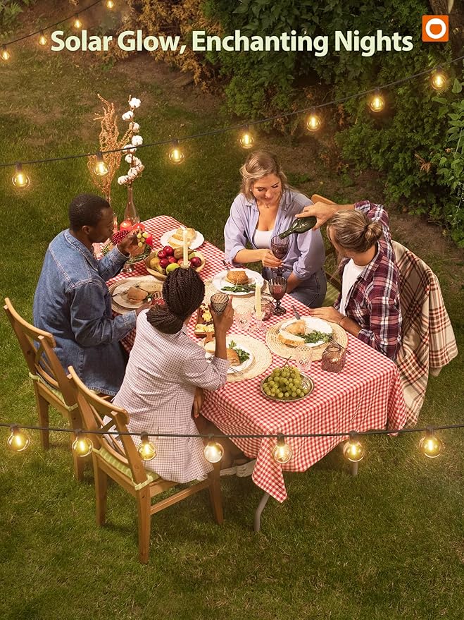 addlon 56FT(50+6) Solar String Lights for Outside G50 Waterproof with USB Port Patio Outdoor Solar Powered with 27 LED Bulbs 3 Light Modes for Backyard Porch Garden Market Bistro Camping