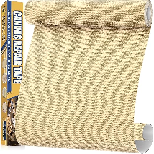 Canvas Repair Tape, 16 x 63 Inch Waterproof Heavy Duty Fabric Tape for Furniture, Self Adhesive Canvas Repair Patches for Boat Covers, Sofas, Tents, Louge Chairs, Canopy, Awning Beige Yellow