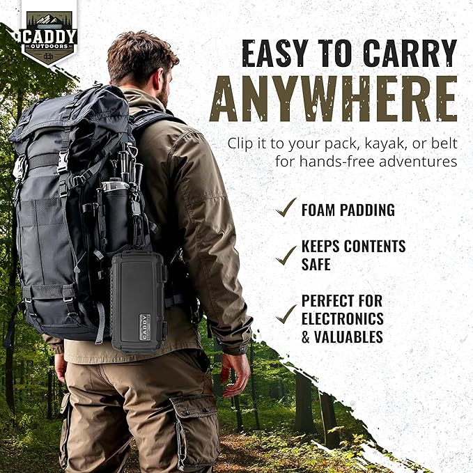 Waterproof Storage Case 1.2 L Capacity – Heavy-Duty Gear Box with Foam, Carabiner & Lanyard – Crushproof, Airtight Outdoor Container for Camping, Hiking, Fishing