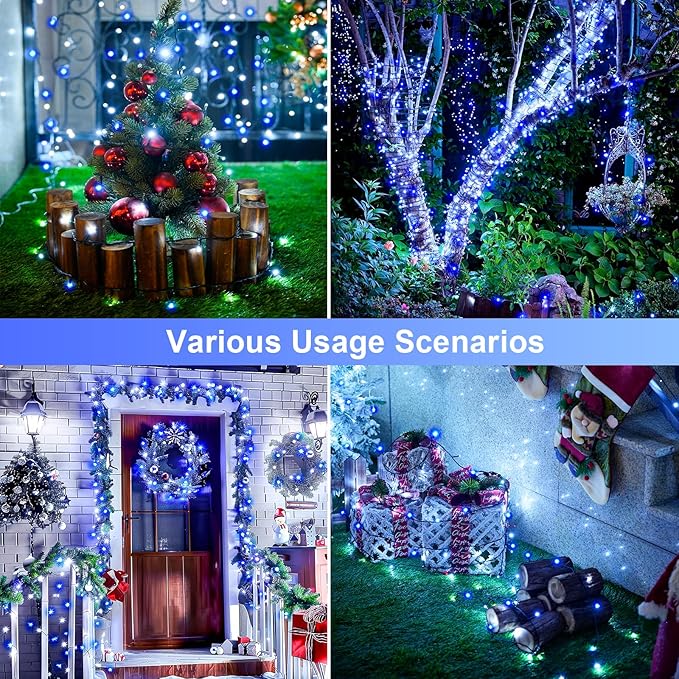 JMEXSUSS 2 Pack Solar String Lights Outdoor Waterproof, Total 400 LED 151FT Solar Christmas Lights Outdoor, 8 Modes Christmas Light for Outside Patio Yard Tree Decorations, White and Blue
