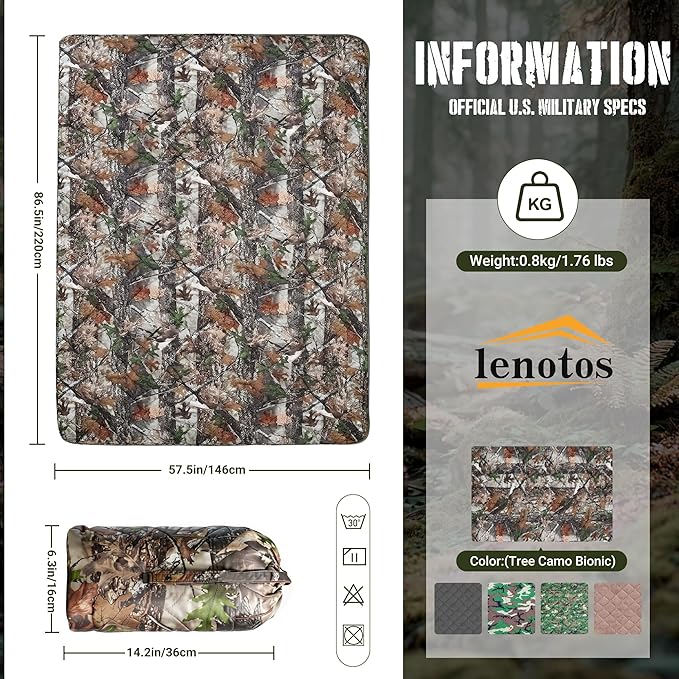 Lenotos Woobie Blanket, Thermal Insulated Military Poncho Liner, Water-Resistant, Portable, Insulation, for Hiking, Survival with Compression Carry Bag (Tree Camo Bionic)