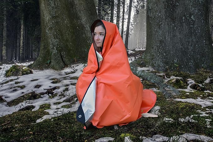 UST 20-PGR0010-08 Survival Blanket/Tarp 2.0 with Windproof and Waterproof Material for Emergency, Camping, Hiking and Outdoors, Orange