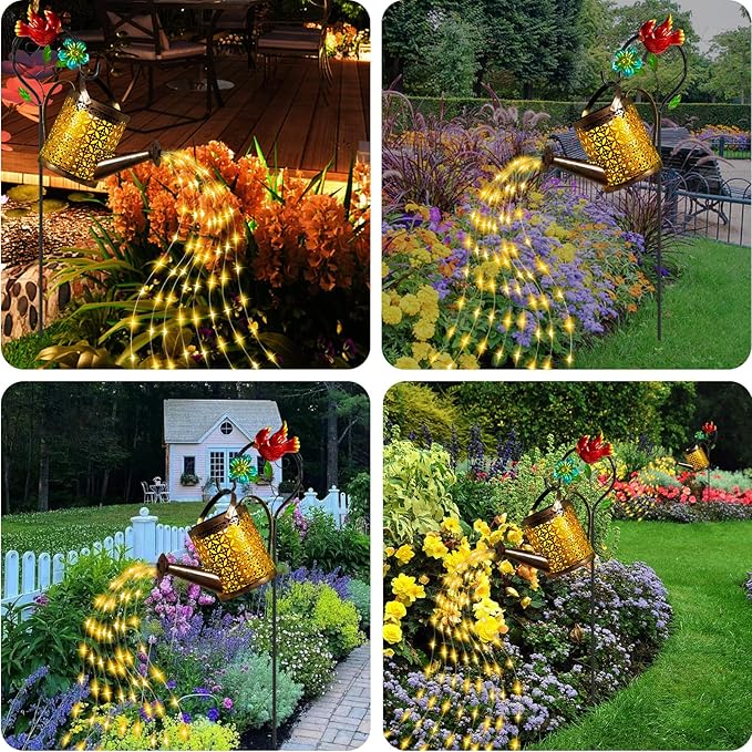 Solar Lanterns Cardinal Granden Decor, Watering Can with Cardinal Shepherd Hook and Cascading Lights, Outdoor Solar Lantern for Garden Yard Decor, Gifts for Women Mom Grandma Birthday, Mothers Day