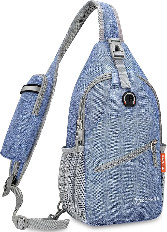 ZOMAKE Sling Bag,Small Crossbody Sling Backpack,Water Resistant Shoulder Daypack for Travel,Anti Thief Chest Bag for Hiking(Light Blue)