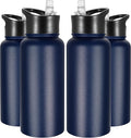 VEGOND 32 oz Insulated Water Bottle Bulk Stainless Steel Metal Water Bottles with Leak Proof Straw Lid & Spout Lid, Wide Mouth Double Walled Vacuum Travel Sports Bottle, 4 Pack