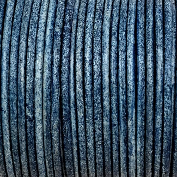 GENIQUE Real/Genuine Round Leather String Cord for Necklace, Bracelets, Jewellery, Braiding (1.5mm, Blue Distressed)