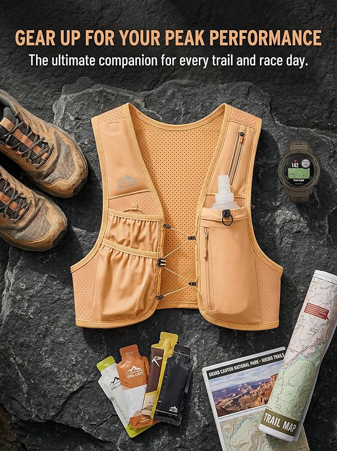 Zelvot Running Vest for Women Men, USA Original Patent, Adjustable Chest Straps Running Hydration Vest with 500ml Soft Flask, Lightweight Reflective Hydration Backpack for Marathon