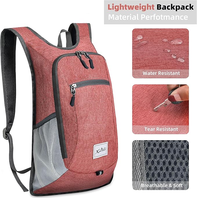 Xgunion Hiking Backpack 10L Small Travel Lightweight Daypack Foldable Hiking Packable Camping Hiking Backpacks for Women Men (Red)