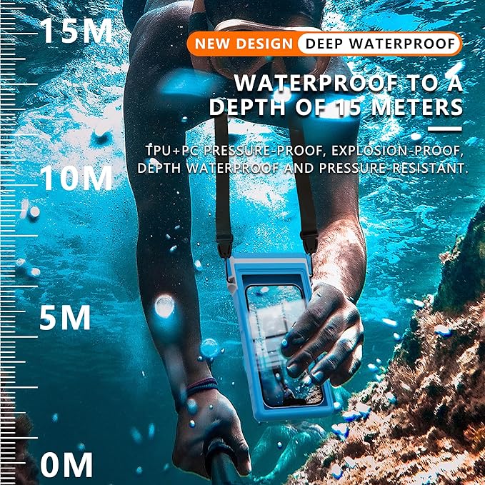 GOLDJU Waterproof Phone Case, Underwater Diving Phone Case for Snorkeling,IPX8 Waterproof Phone Pouch with Lanyard for Apple iPhone，Samsung,and up to 7.0",Beach Cruise Ship Travel Essentials -Blue