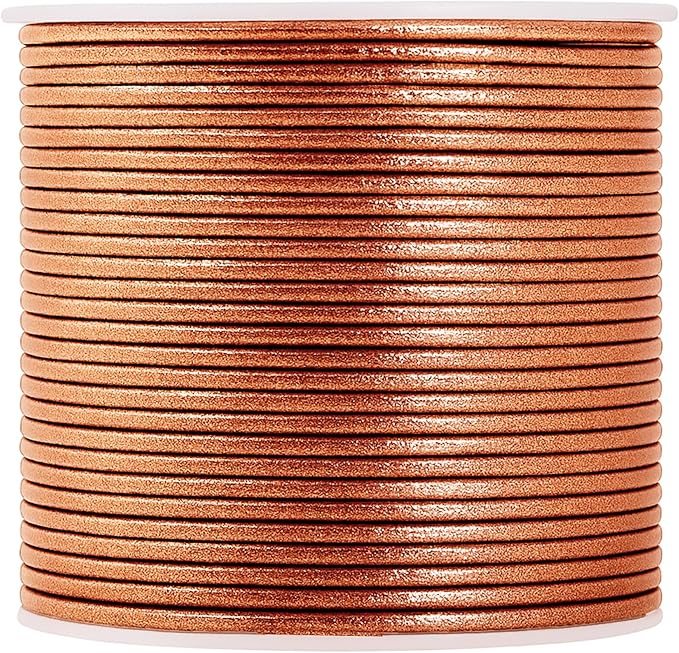 Mandala Crafts Round Genuine Copper Leather Cord for Jewelry Making – 1mm Cowhide Leather Rope String Lace for Kumihimo – 20 Yards Cowhide Craft Cording Spool