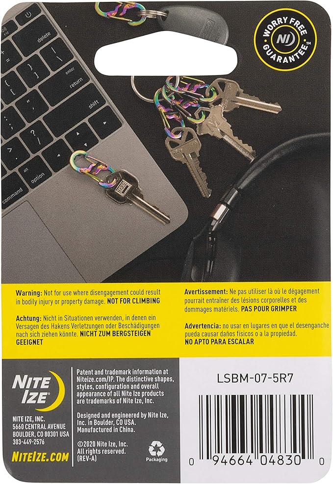 Nite Ize S-Biner MicroLock Stainless Steel - Durable Key Holder Carabiner Clip - S-Biner with Locking Gates - Durable & Strong Mini Carabiners for Keychain Accessories - Spectrum (5 Pack)