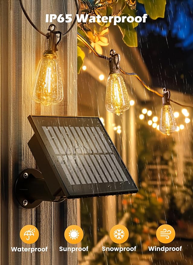 Brightown 75FT Solar String Lights Outdoor Waterproof with Remote, 35+1 LED Shatterproof Bulbs, Dimmable & Timable, 3 Light Modes - Commercial Grade Patio Lights for Garden Backyard Party Decor