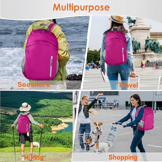 Waterproof Foldable Backpack Dry Storage Lightweight Daypack 35L Outdoor Backpack for Beach Men Women Dark Pink