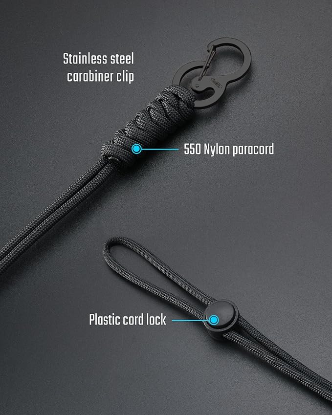 KeyUnity KC01 Braided Paracord Carabiner with Cord Lock, Keychain Phone Camera Bag Wrist Hand Strap for Daily & Outdoor
