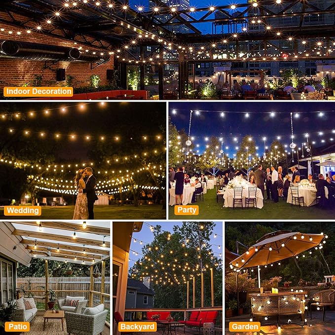 Mlambert 2 Pack Each 48FT 3-Color in 1 Solar String Lights Outdoor, Dimmable Patio Lights with Remote, 30+5 Waterproof LED Bulbs for Cafe Bistro Yard