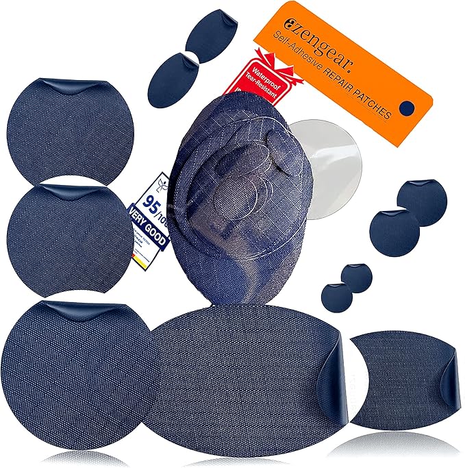 aZengear Repair Patches - Waterproof, Self-Adhesive, Tear-Cold-Heat-Resistant Polyester Fabric to Fix Down Jacket, Puffer, Snowsuit, Shoe, Tent, PVC, Clothing, Upholstery (Navy Blue)