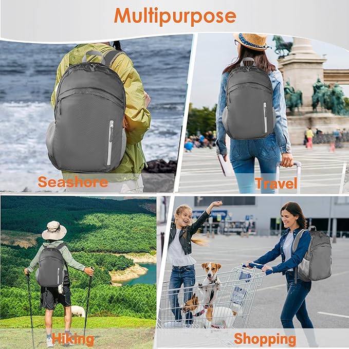 Waterproof Foldable Backpack Dry Storage Lightweight Daypack 35L Outdoor Backpack for Beach Men Women Grey