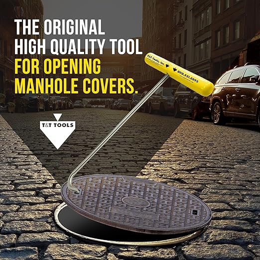 T&T Tools Handy Hook – 16" Stainless Steel Manhole Cover Hook, Puller, Dowel Pin Puller, Heavy-Duty Tool for Lifting Riser Covers, Steel Grates, Septic Tank Lids, Moving Machinery, 3/8" Standard Duty