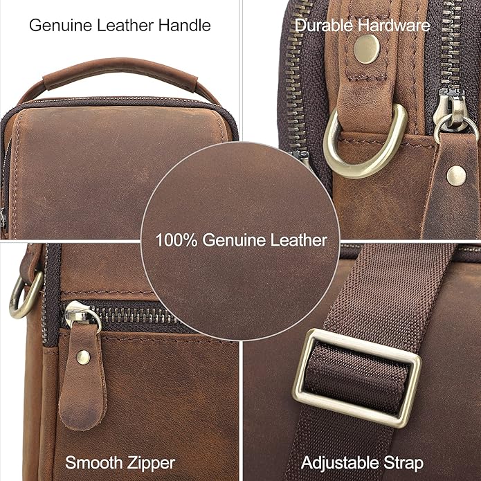 Augus Leather Small Messenger Bag For Men Crossbody Handbag Shoulder Sling Travel Bags for Men Purse Daypack Magnetic Buckle