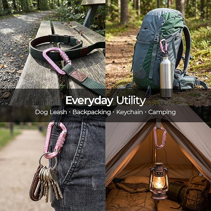 3inch Auto Locking Carabiner Clips Heavy Duty, 12KN /2697lbs Lightweight keychain carabiners, Sturdy Twist Lock Caribeeners for Camping Hiking Hammock Swing Backpack, dog leash and Harness etc