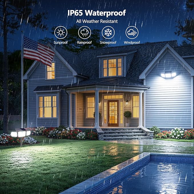 BrizLabs Solar Outdoor Lights, 3 Modes Motion Sensor LED Security Lights with Remote, 3 Head 360° Wide Angle Flood Wall Light, Dual Mount IP65 Waterproof Outdoor Lighting for Garage Patio Yard, 2 Pack