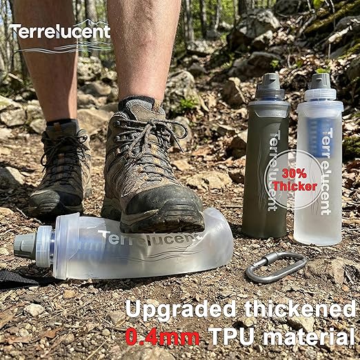 33.8 oz Collapsible Water Bottle with Filter, Squeeze Filtered Water Bottle, BPA-Free, Dual Filtration, Ultralight Water Filter System for Hiking, Camping, Backpacking (White, 33.8 OZ)