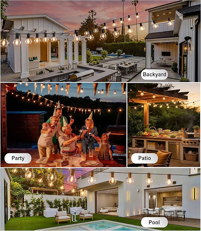 Outdoor String Lights 200FT Waterproof Globe String Lights with 104 Shatterproof G40 LED bulbs, Dimmable Connectable Patio Light String Lights for hanging Bistro Backyard Gazebo,2-Pack x 100ft