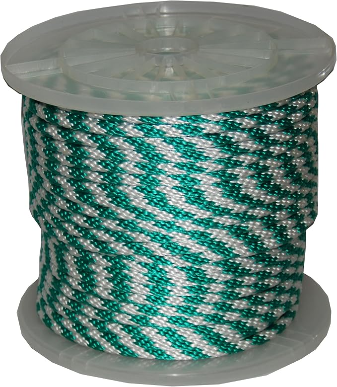 T.W . Evans Cordage 5/8" X 200' Green & White Solid Braid Propylene MFP Derby Rope