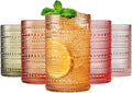 Hobnail Beaded Highball Drinking Tumbler Glasses | Set of 5 | Color, Vintage Bubble Design Whiskey Glassware, Old-Fashioned, Embossed Design, Water, Wine, Cocktail Embossed Heavy Glass, Rocks Glass