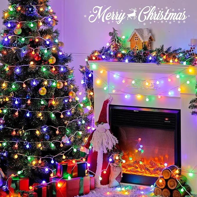 JMEXSUSS 100 LED Battery Operated Christmas Lights Indoor Outdoor Waterproof, 33ft Battery Powered Globe String Lights with Remote, Fairy Lights for Bedroom Party Christmas Decoration (Multi-Color)
