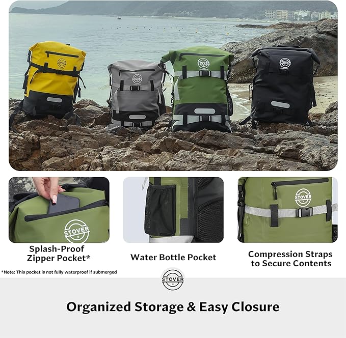STOVER 5/10/25/30/40/55L Waterproof Dry Bag- Roll-Top Backpack w/Phone Case- Kayaking, Hiking, Camping, Boating- Men/Women