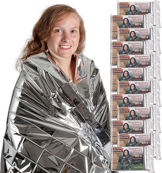 Grizzly Gear Emergency Mylar Thermal Blankets (12 Pack) Survival Kit Camping Space Blanket - Perfect for Hiking, Outdoors, Marathon Runs or First Aid Set- Bug Out Bag Essential - Keep Heat Insulated