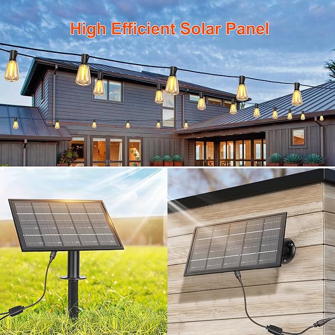 BLIATLUS 120FT Solar String Lights Outdoor Waterproof with Remote Control Solar Patio Lights 30+2 shatterproof LED ST38 Bulbs for Porch Garden Market Bistro Patio Backyard Fence