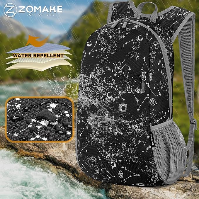 ZOMAKE Lightweight Packable Backpack,Foldable Backpacks Small Daypack for Hiking Water Resistant Day Bag for Travel(Starry sky print)