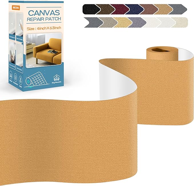 KING MOUNTAIN Canvas Repair Tape,Outdoor Gear Patch, 4×63 Inches,Waterproof,Self-Adhesive for Repairing Boat Covers,Sun Shades,Sofas,Tents,Lounge Chairs,Awnings (Light Brown)