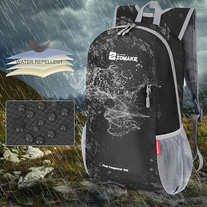 ZOMAKE Lightweight Packable Backpack, Foldable Backpacks Small Daypack for Hiking Water Resistant Day Bag for Travel(Black)