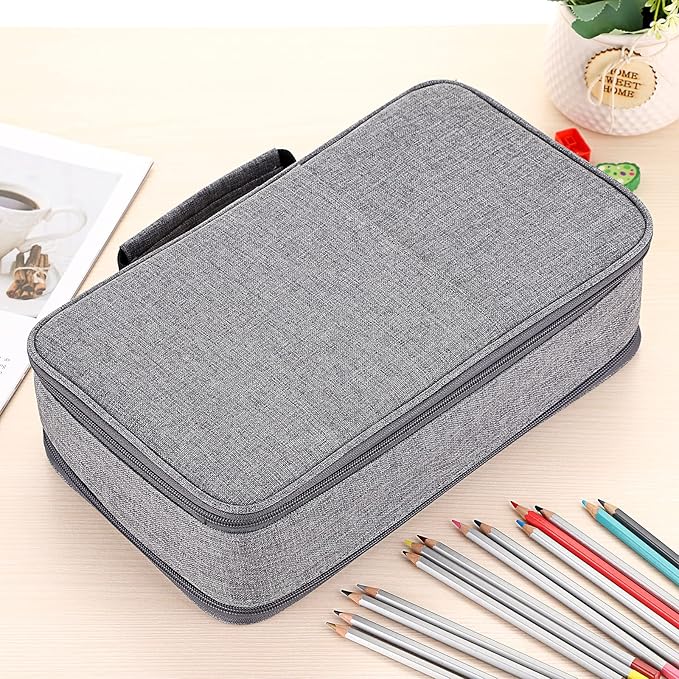 BTSKY Colored Pencil Case 360 Slots Pencil Bag Organizer High Capacity Holder with Double Zippers Multilayer for Crayola Colored Pencils Watercolor Pens & Gel Pens Grey