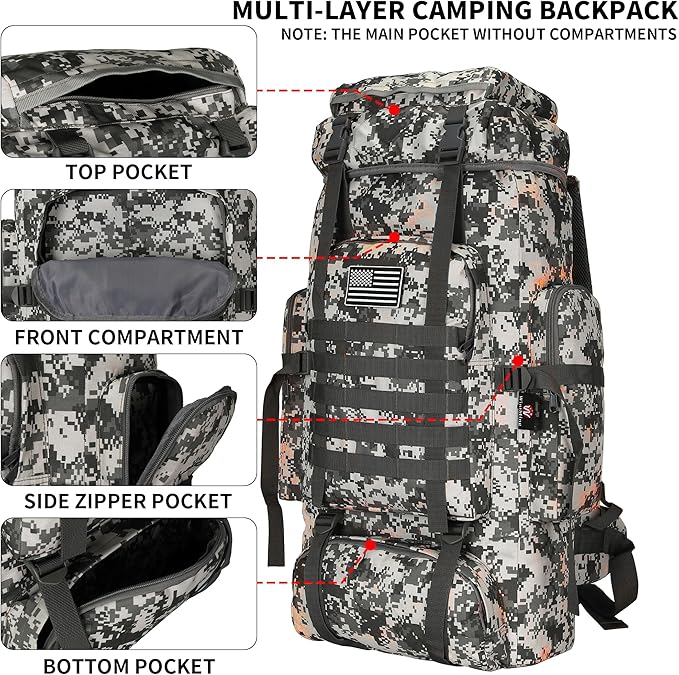 Hiking Backpack for Men 70L/100L Camping Backpack Military Rucksack Molle 3 Days Assault Pack for Climbing | Camping Backpack, 3 Days Assault Pack, for Climbing