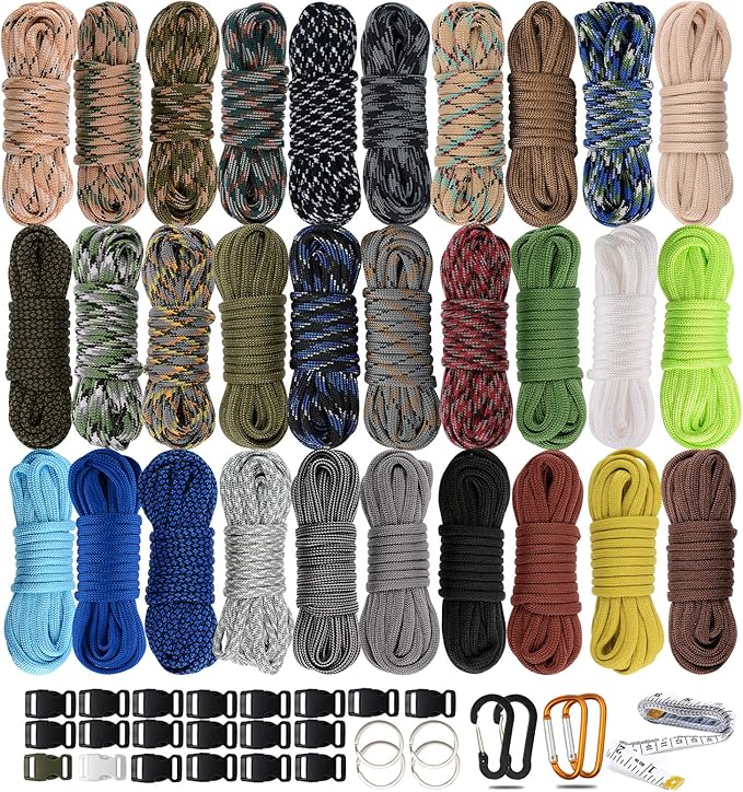 550 Paracord Type III - Survival Paracord Bracelet Rope Kits - Tent Rope Parachute Cord Combo Crafting Kits, Many Colors of Outdoor Survival Rope - Great Gift