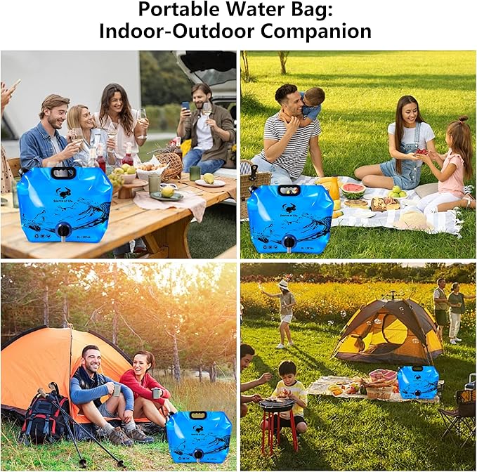 Collapsible 8L Water Storage Bag, BPA-Free Portable Folding Water Jug with Adjustable Faucet, Leakproof Emergency Water Bag for Camping, Hiking, Riding, Outdoor Sport (4, Blue)
