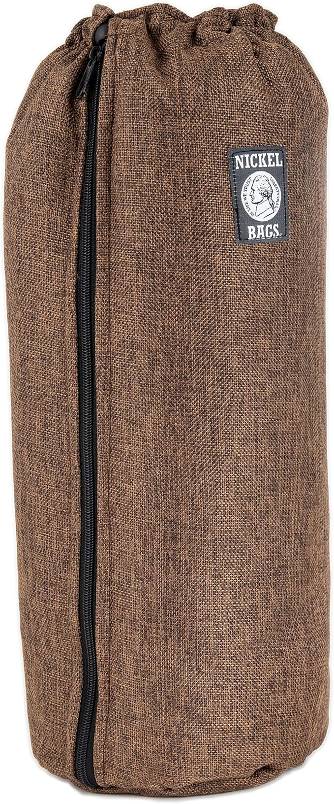 Nickel Bags Padded Drawstring Duffle Tube, Hemp Protective Sling Bag with Soft Velour Interior, Breakable-Safe Storage for Glass & Gear, Durable Zipper & Strap (18 Inch, Brown)
