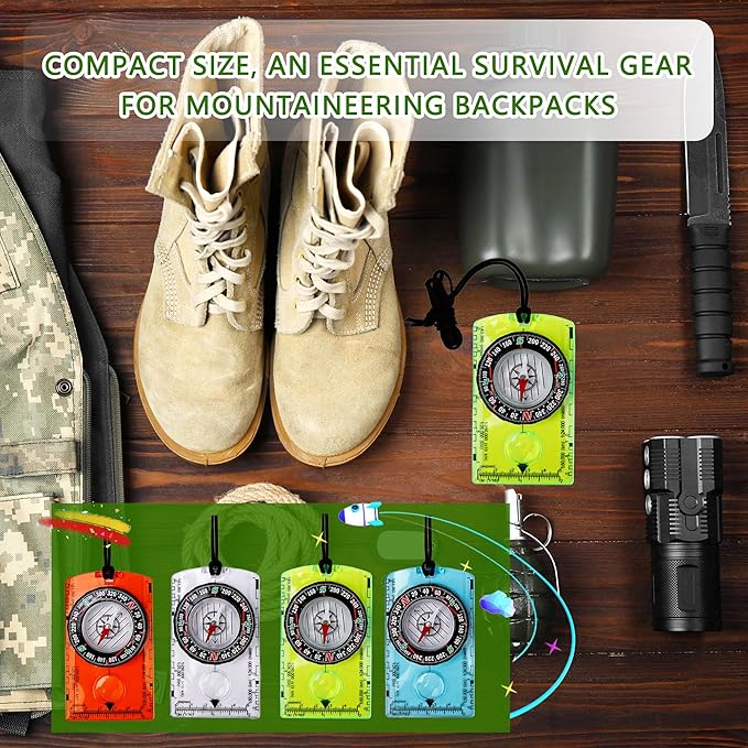 16 Pcs Orienteering Compass Acrylic Hiking Compass with Rope for Navigation Backpacking Map Reading Survival Outdoor Camping Scout Exploring Gifts