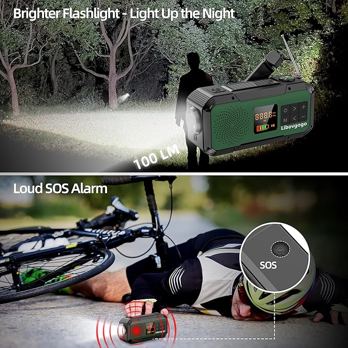 Emergency Radio Waterproof Bluetooth Speaker,Portable Digital AM FM Radio with 2000mAH Cell Phone Charger,Flashlight,Hand Crank NOAA Weather Radio with Solar Panel,Emergency Survival Kit (Deep Green)