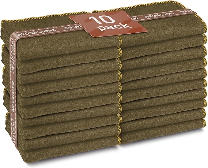 Wool Camping Blanket 10-Pack - 70% Wool Heavy-Duty Military Style Throw, Warm & Washable, Fire Retardant Cover for Emergency, Survival & Outdoor Use - For Camping, Car, Home & Hiking, Olive 66x90