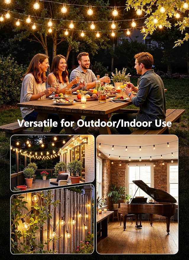 Brightown Outdoor String Lights, 152FT Shatterproof LED Patio Lights with 48 Dimmable Plastic G40 Bulbs, 2700K Waterproof Connectable Hanging String for Backyard, Cafe, Porch, Deck, Home Decor