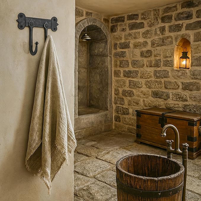 Mystic Colonial Rustic Cast Iron Wall Hanger – Heavy Duty Retro Utility Hooks, Multi-Purpose Wall Mount Hanger for Hanging Coats, Bags, Towels, Robes, Hats & More, Black